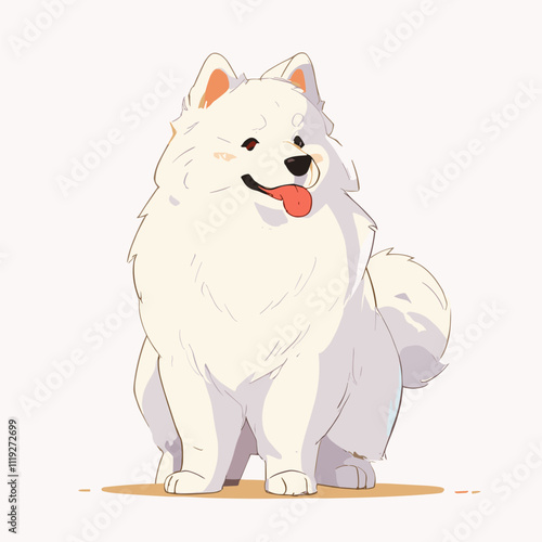 Adorable White Samoyed Dog Illustration. Cute Dog Vector.