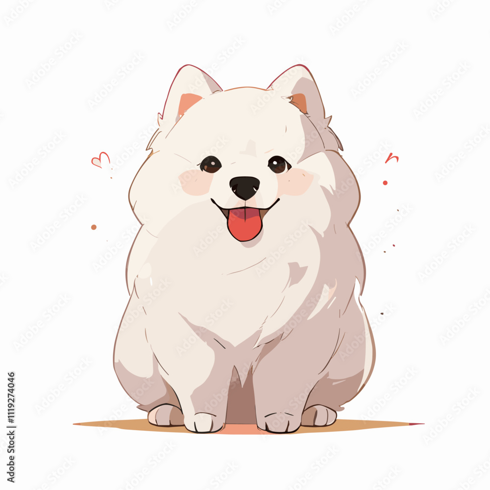 Adorable Cartoon Pomeranian Puppy Sitting Happily. Cute Dog Vector. Adorable Cartoon Pomeranian Puppy Sitting Happily. Cute Dog Vector.