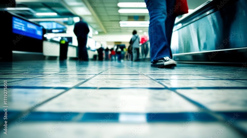 Obraz premium Crowds of passengers waiting patiently in line at airport security checkpoints symbolize the shared journey and collective experience of modern travel