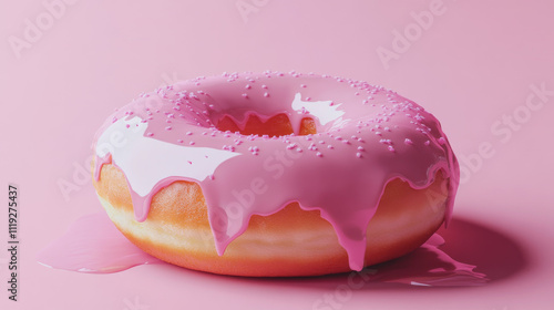 3d realistic pink donut isolated vector sweet icon illustration isolated on transparent background. Glaze on food dessert for part or breakfast. Fried delicious birthday icing bakery snack design