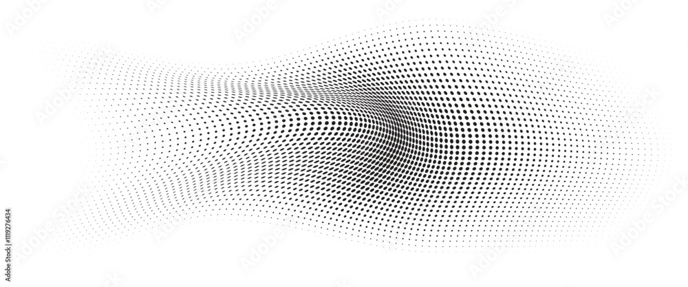 Flowing Wave Dot Halftone Pattern: Curve Gradient Shape on Transparent Background. Suitable for AI, Tech, Network, Digital, Science, and Technology Themes. Flowing Wave Dot Halftone Pattern: Curve Gradient Shape on Transparent Background. Suitable for AI, Tech, Network, Digital, Science, and Technology Themes.
