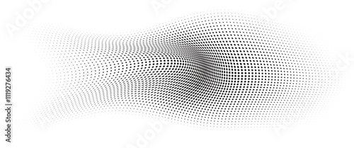 Flowing Wave Dot Halftone Pattern: Curve Gradient Shape on Transparent Background. Suitable for AI, Tech, Network, Digital, Science, and Technology Themes.