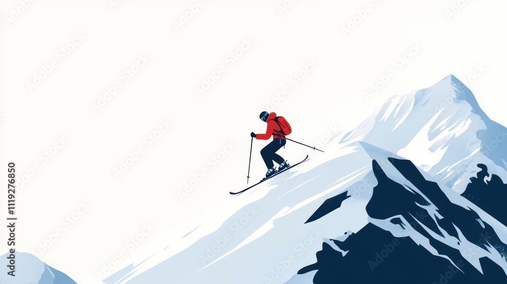 A skier descends a snowy mountain, showcasing adventure and winter sports. A skier descends a snowy mountain, showcasing adventure and winter sports.