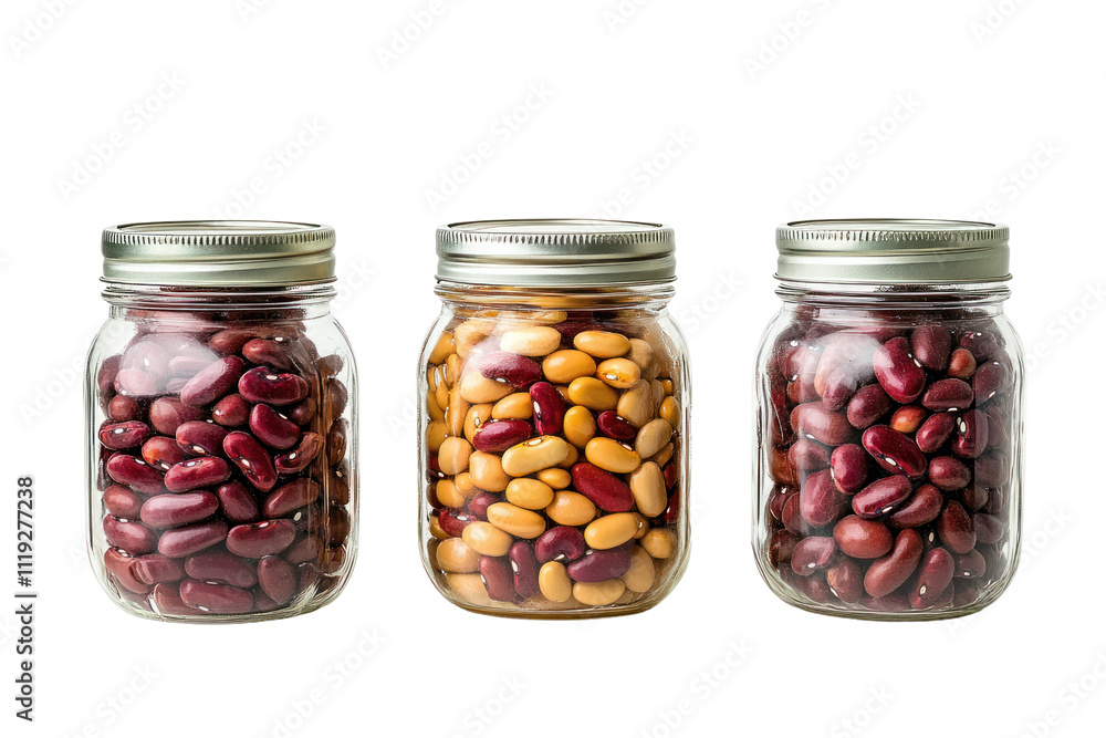 Dried beans stored in jars, perfect for long-term storage and meal prep,isolated on transparent and white background.PNG image Dried beans stored in jars, perfect for long-term storage and meal prep,isolated on transparent and white background.PNG image