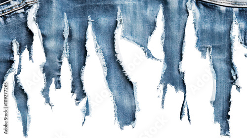 Ripped Denim Texture: Close-up of frayed denim edges, perfect for adding a touch of ruggedness and authenticity to your design projects.   photo