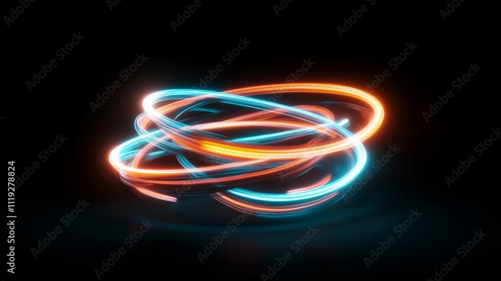 Colorful light trails spinning in an abstract motion against a black background during a night event Colorful light trails spinning in an abstract motion against a black background during a night event