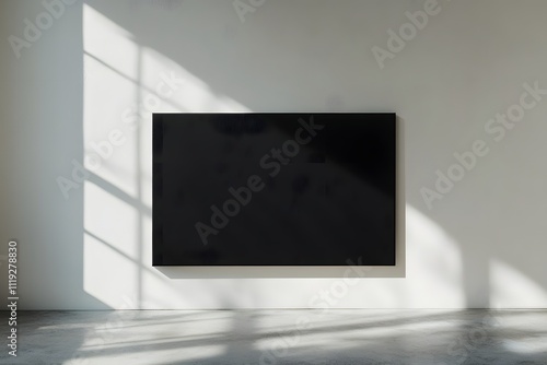 Black square artwork displayed on a white wall