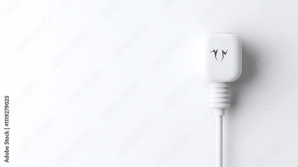 White power adapter plug with cable on white background. White power adapter plug with cable on white background.