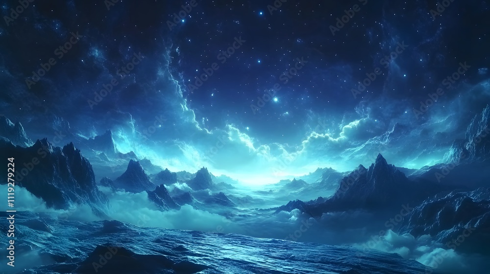 Naklejka premium Celestial Mountainscape Under a Starlit Night Sky