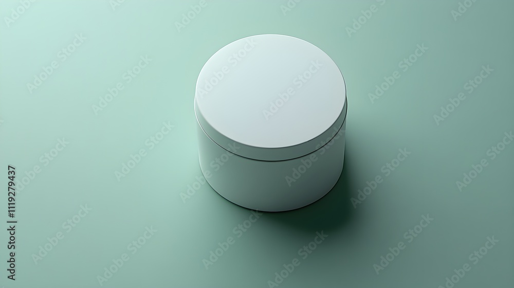 Minimalist white round container on soft green surface modern design studio setting aesthetic appeal