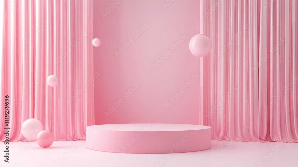 Minimalist Product Display Podium with 3D Cylinder on Pastel Pink Background Generative AI Minimalist Product Display Podium with 3D Cylinder on Pastel Pink Background Generative AI