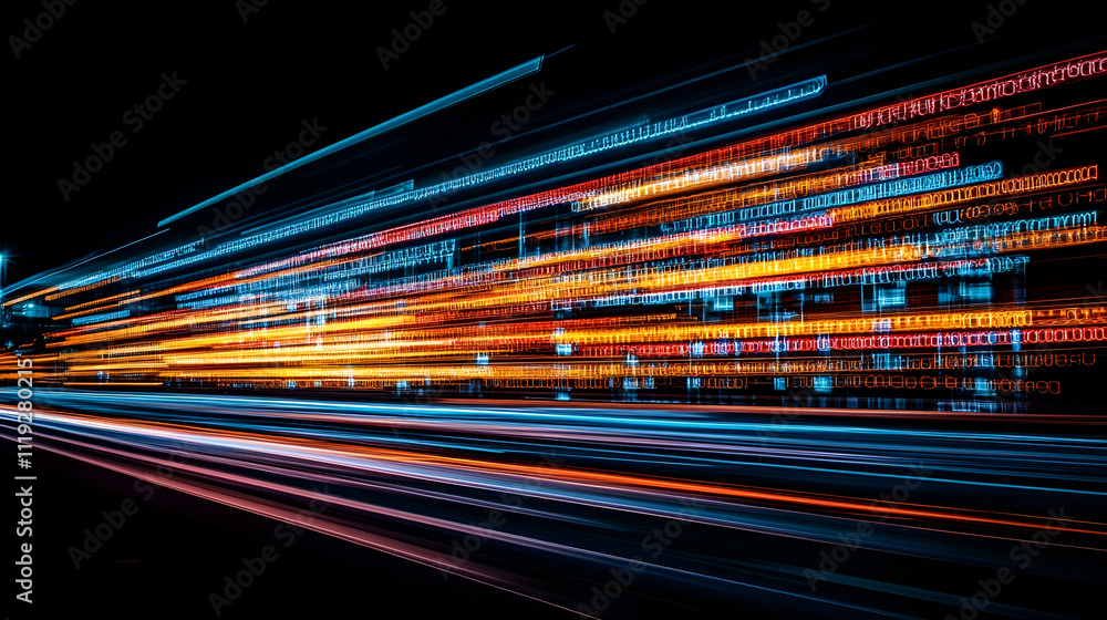 Abstract light trails at night, resembling digital data streams. Abstract light trails at night, resembling digital data streams.