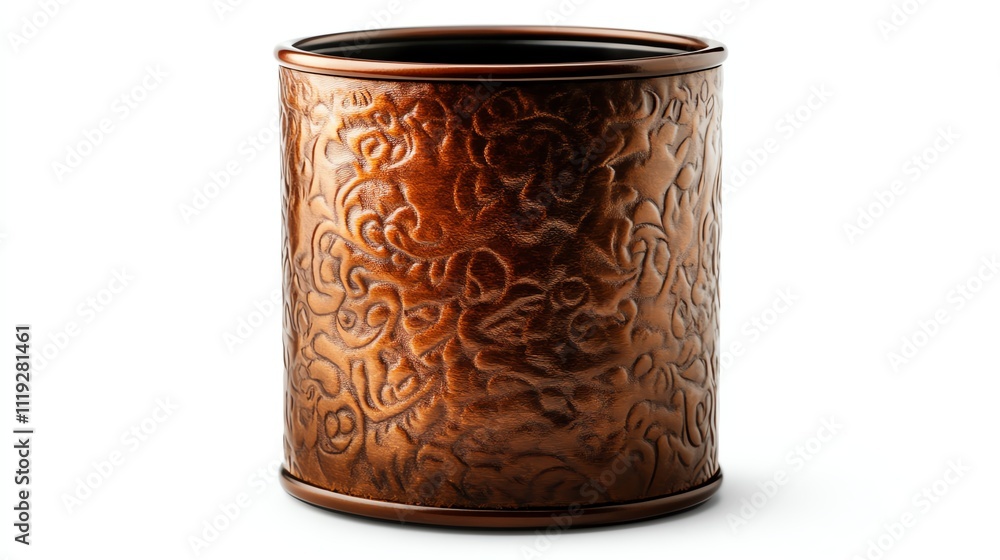 Ornate brown metal container with intricate patterns on a white isolate background. Ornate brown metal container with intricate patterns on a white isolate background.
