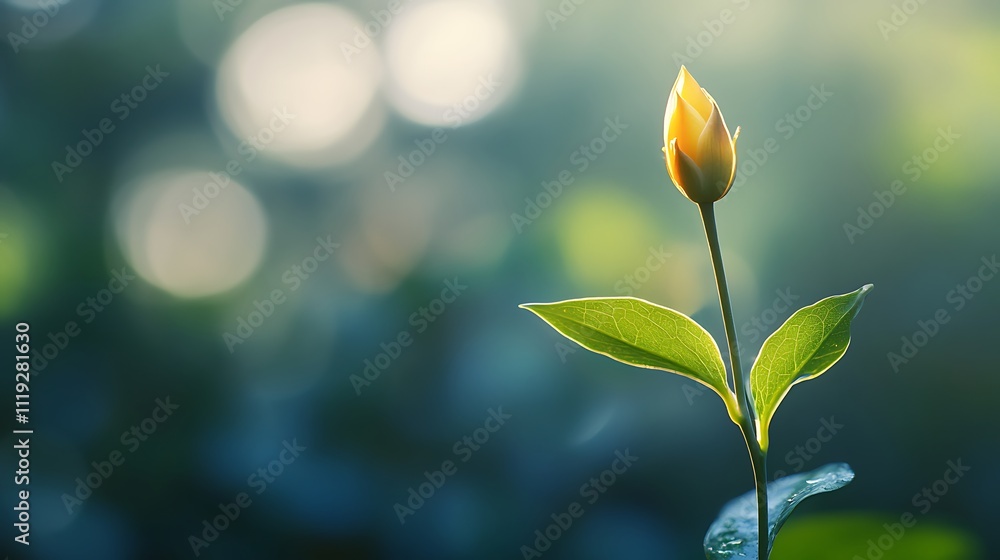 Single yellow flower bud in soft sunlight. Single yellow flower bud in soft sunlight.