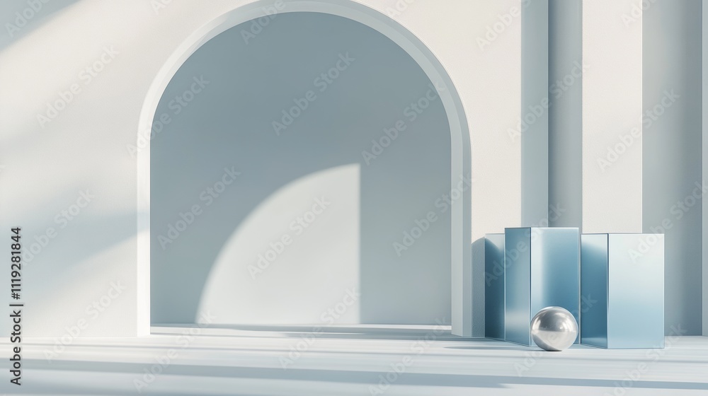 Modern Beauty Product Display Concept with Arched Door Frame and Blue Cube Podiums Generative AI Modern Beauty Product Display Concept with Arched Door Frame and Blue Cube Podiums Generative AI