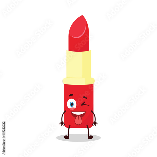 cute teased expression of lipstick cartoon character
