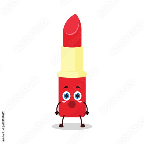 cute shocked expression of lipstick cartoon character