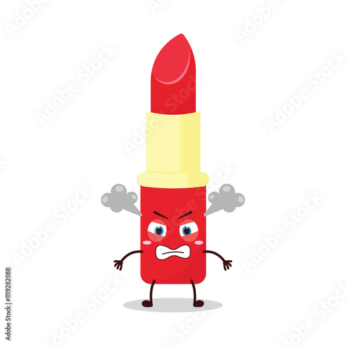 cute furious expression of lipstick cartoon character