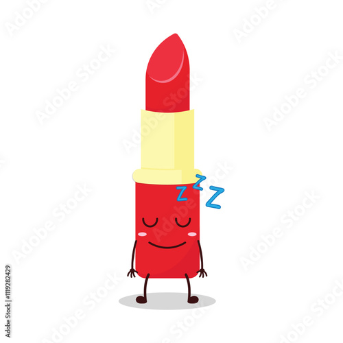 cute sleep expression of lipstick cartoon character