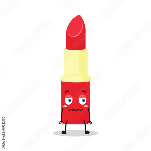 cute grumpy expression of lipstick cartoon character