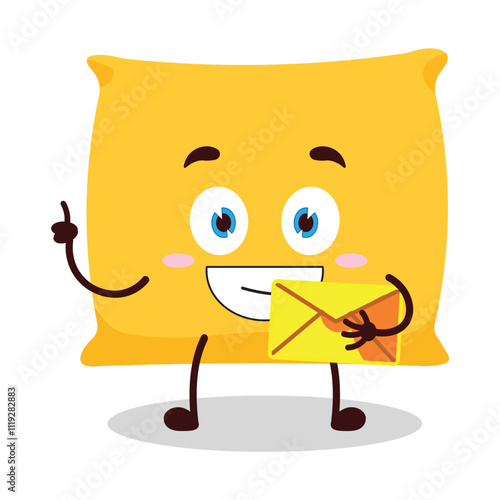 cute happy expression of pillow cartoon character bring envelope letter