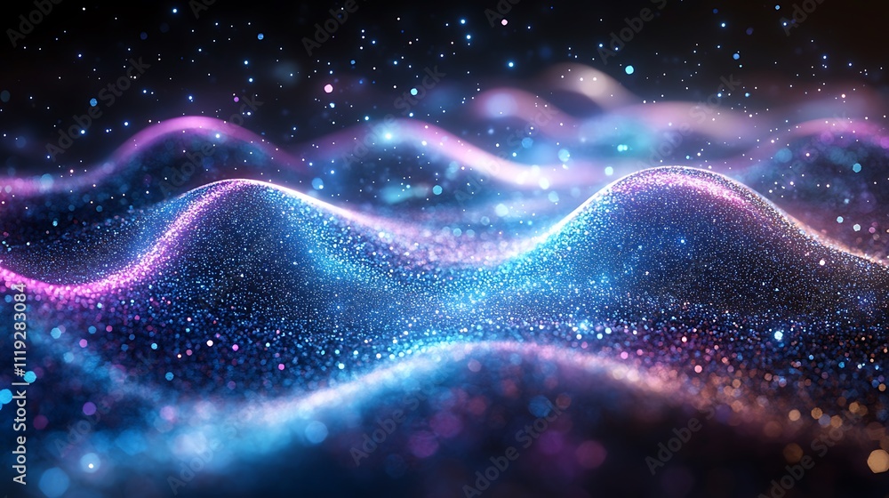 Abstract glowing particle waves, vibrant colors, dark background. Abstract glowing particle waves, vibrant colors, dark background.