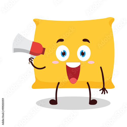 cute happy expression of pillow cartoon character carry megaphone