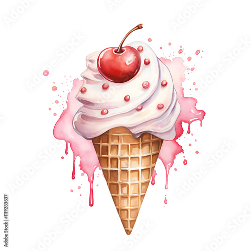 This sentence includes keywords like ice cream, strawberry, cherry, dessert, frozen, summer, and delicious, while keeping it concise and under 200 characters