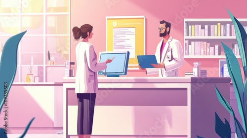 Wallpaper Mural Doctor and Patient Consultation in Modern Medical Office Illustration Torontodigital.ca