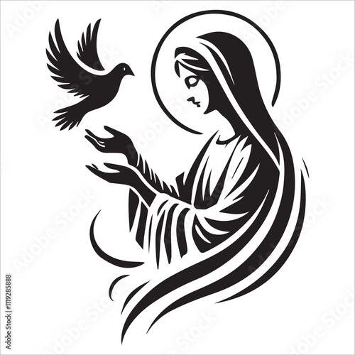 Virgin Mary with Doves Vector