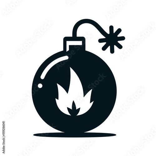 bomb with fire flat vector icon silhouette isolated white background 