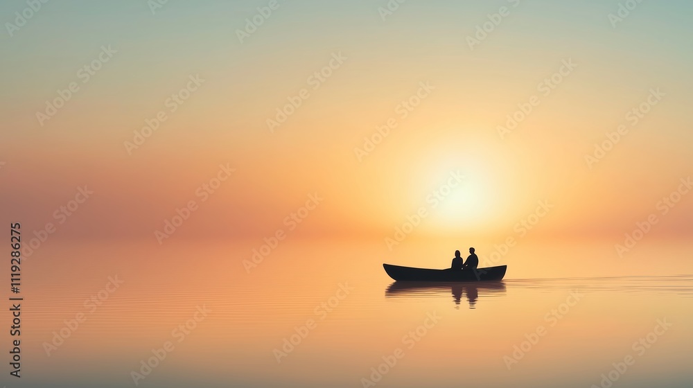 Sunset kayak journey on tranquil waters with two paddlers exploring serene landscape at dusk Sunset kayak journey on tranquil waters with two paddlers exploring serene landscape at dusk