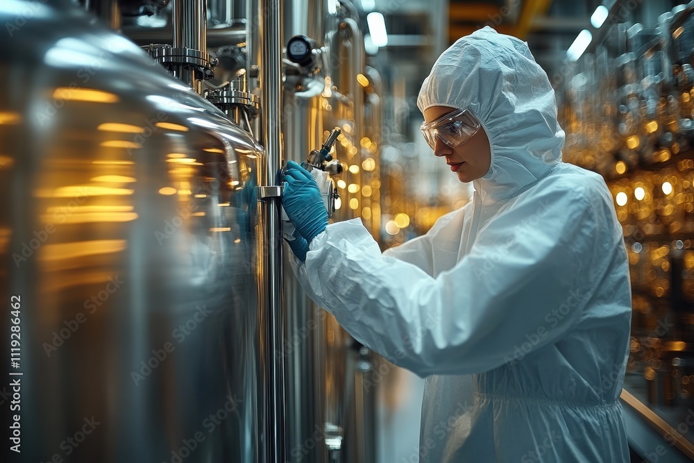 Person in Protective Suit Working with Laboratory Equipment Person in Protective Suit Working with Laboratory Equipment