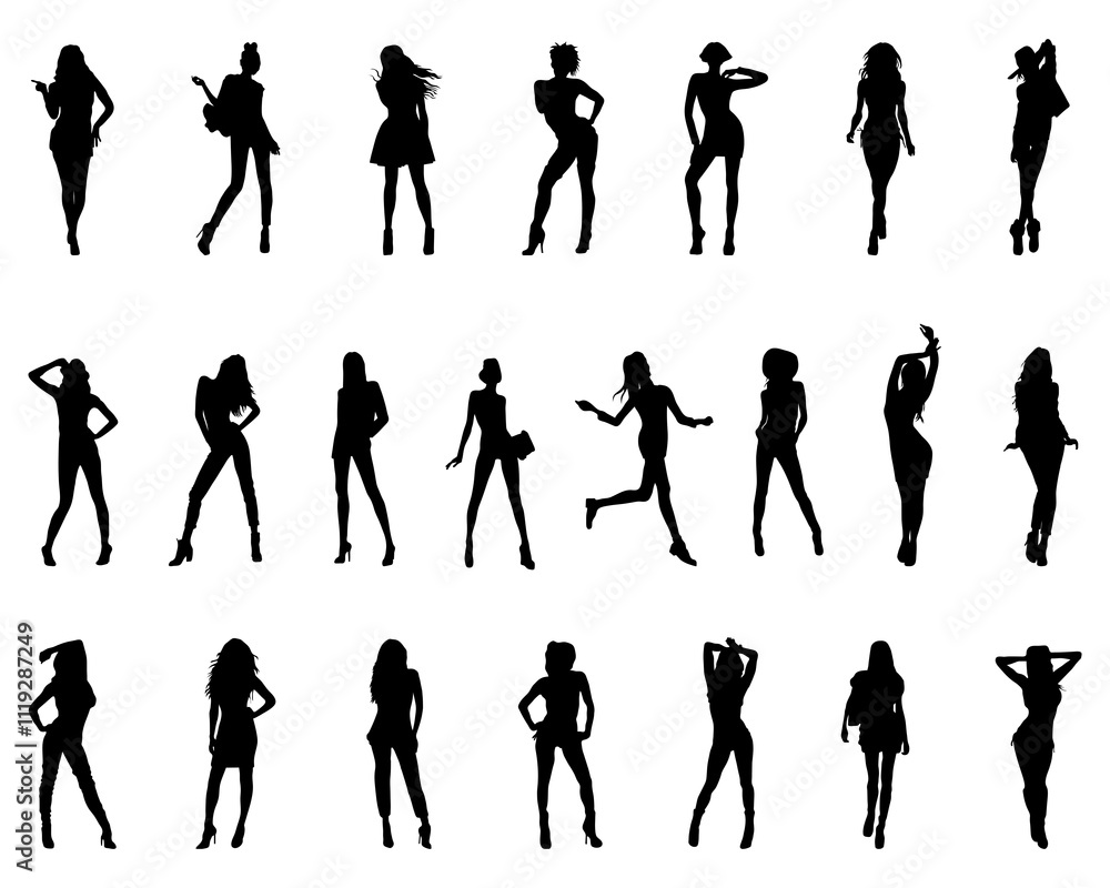 Black silhouettes of beautiful and sexy girls on a white background Black silhouettes of beautiful and sexy girls on a white background