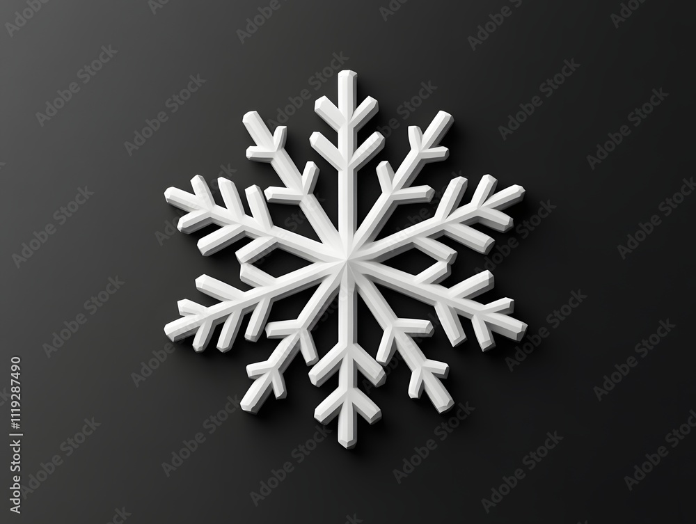 A white three dimensional snowflake on black background A white three dimensional snowflake on black background