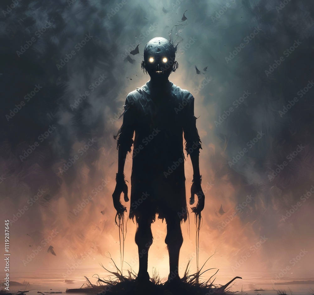 Illustration of spooky face with distopian environment. Illustration of spooky face with distopian environment.