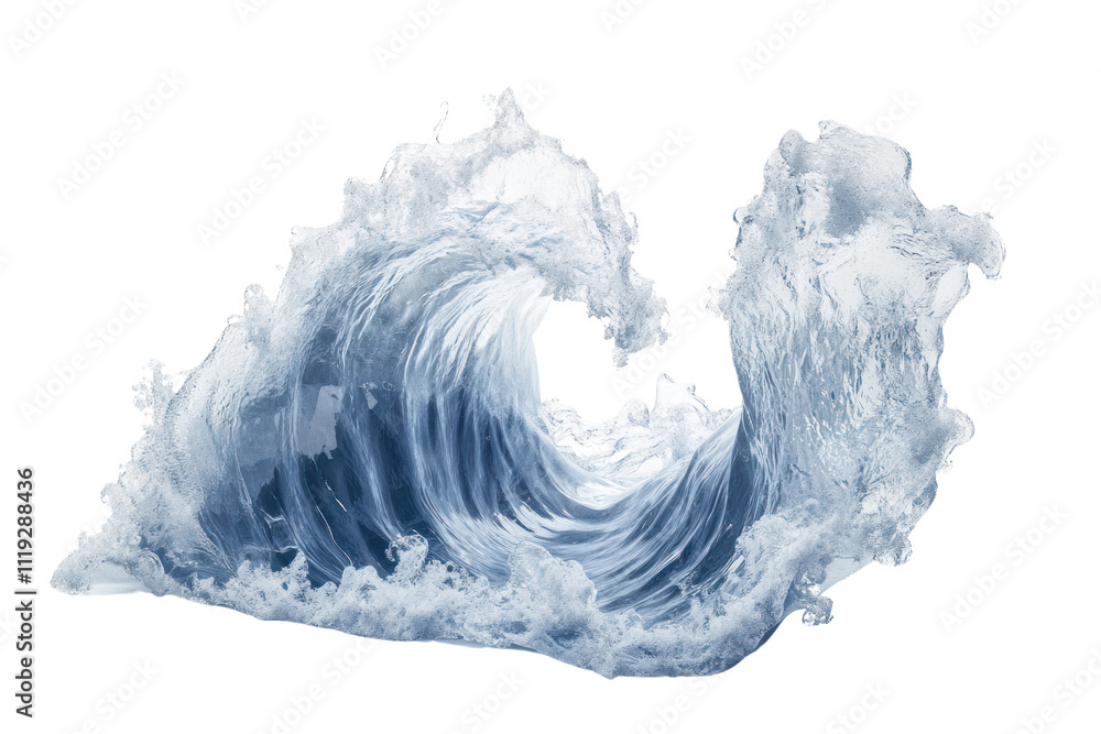 Fototapeta premium Ocean Wave Abstract: A mesmerizing, translucent blue ocean wave frozen in time, showcasing its dynamic form and textural details. An artistic representation of nature's power and beauty.