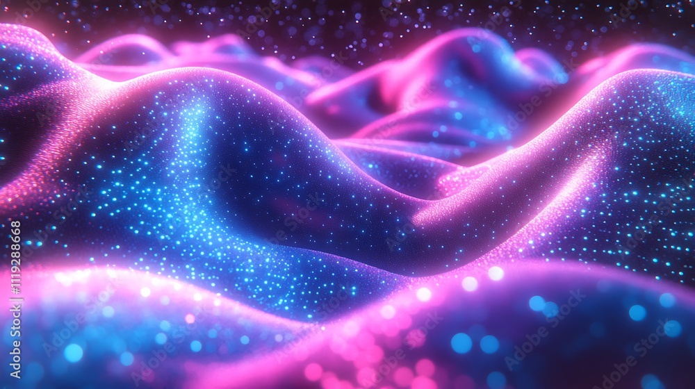 Abstract glowing pink and blue wave particles background. Abstract glowing pink and blue wave particles background.