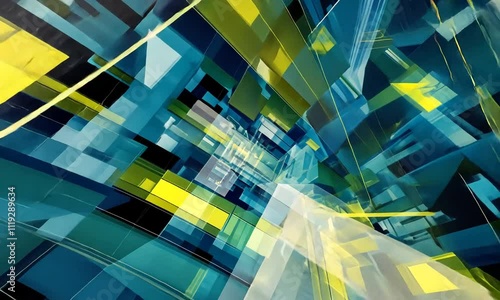 Abstract futuristic city with glass skyscrapers.