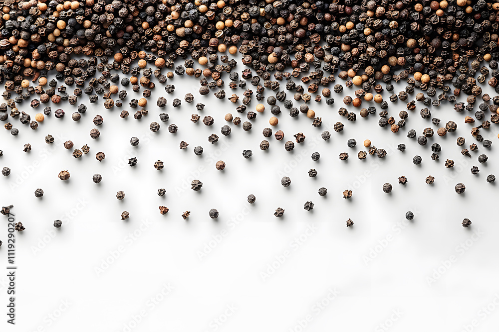 Fototapeta premium Close up Photography of Black Pepper Isolated on White Background – Essential Spice Design for Food Blogs, Recipes, Spice Packaging, E-commerce, Cookbooks, Ads, Social Media