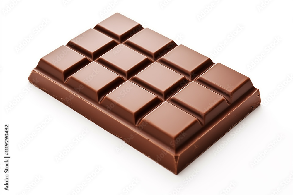 A tempting chocolate bar placed on a white background, highlighting its sweet and delicious features. A tempting chocolate bar placed on a white background, highlighting its sweet and delicious features.