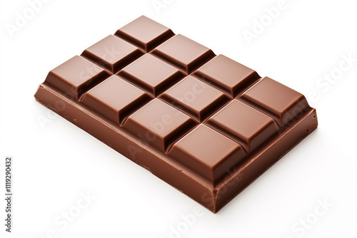 A tempting chocolate bar placed on a white background, highlighting its sweet and delicious features.