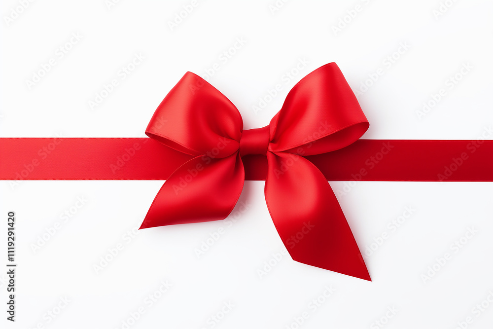 White background Christmas card with festive ribbon bow and celebration greeting note White background Christmas card with festive ribbon bow and celebration greeting note