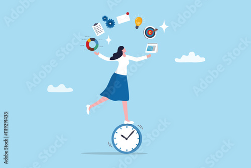 Project development manager, skill management, planning or communication to success, process or efficiency to finish work, productivity concept, businesswoman control project management skill.