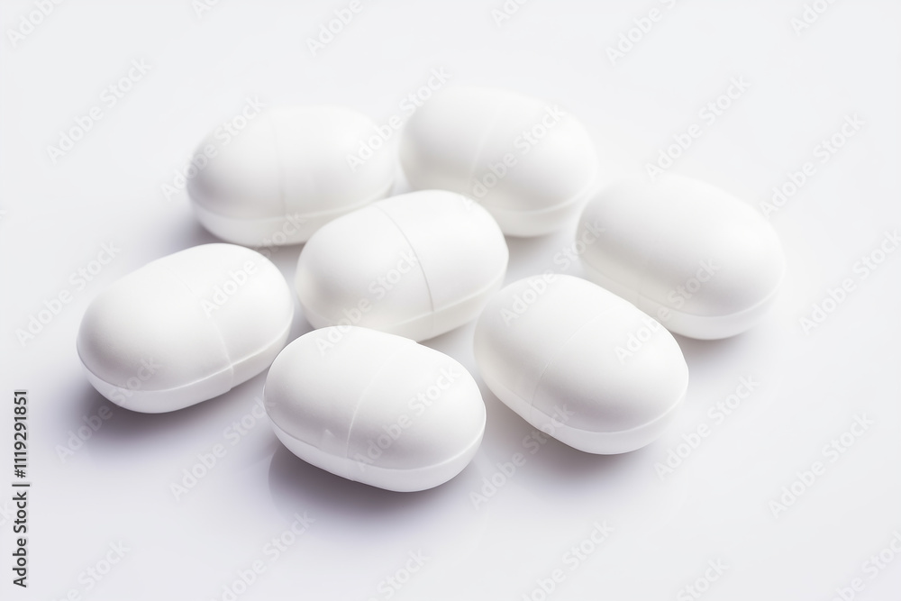 White medical pill on a clean white background, perfect for pharmaceutical and healthcare concepts. White medical pill on a clean white background, perfect for pharmaceutical and healthcare concepts.