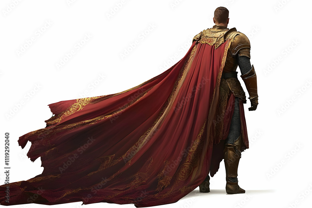 A heroic figure in armor with a flowing red cape, exuding strength and nobility. A heroic figure in armor with a flowing red cape, exuding strength and nobility.