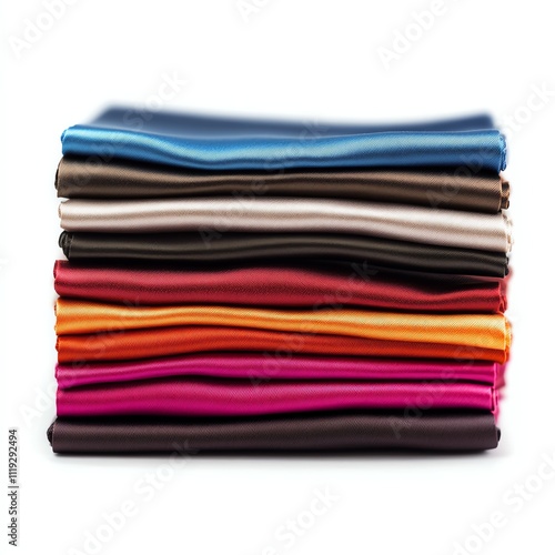 Colorful stacked fabric rolls on a white isolate background.