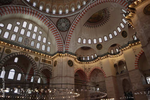 Photography Interior view of Suleymaniye Mosque in Istanbul, Turkey