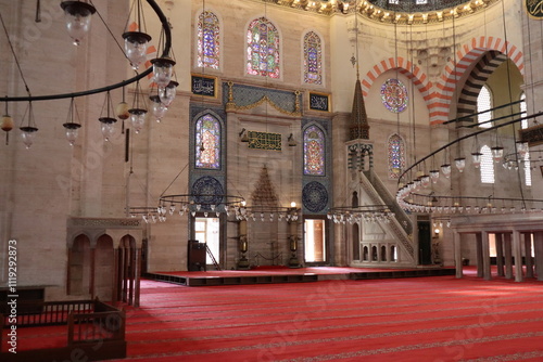 Interior view of Suleymaniye Mosque in Istanbul, Turkey