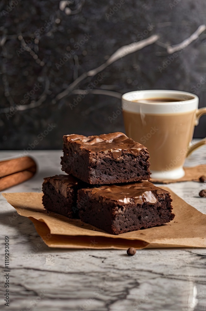 Chocolate brownies on a ceramic plate with pouring melted chocolate sauce on a light background. American chocolate dessert. Homemade bakery. Chocolate brownies on a ceramic plate with pouring melted chocolate sauce on a light background. American chocolate dessert. Homemade bakery.